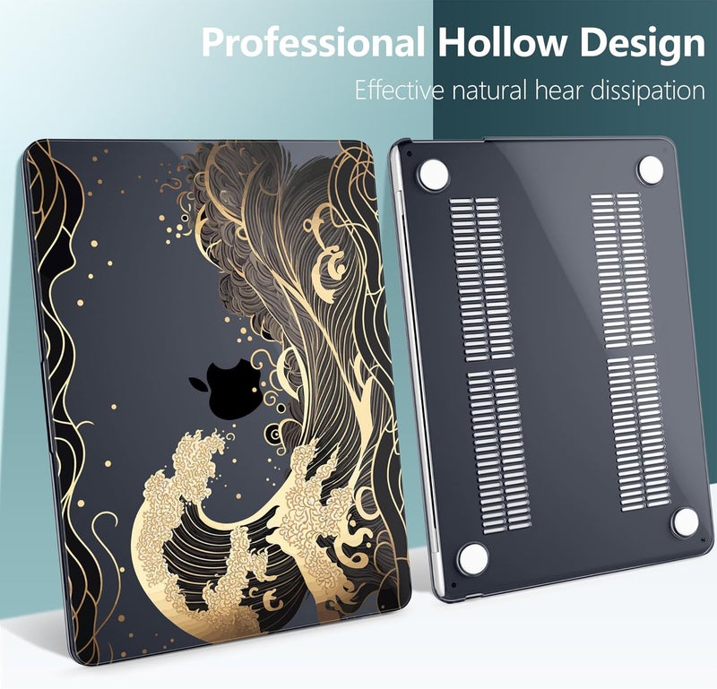 DONGKE Compatible with M4 MacBook Air 15 inch Case 2025 2024 2023 A3241 A3114 A2941 M3 M2 Liquid Retina Display Touch ID, Plastic Hard Case & Keyboard Skin & Screen Protector - Sea Waves - Image 4